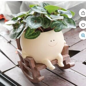 Charming Cream Planter with Brown Rocking Chair Head - Large 3.62” Diameter